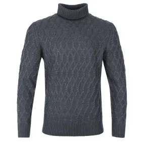 Thomas Maine Chunky Cable Roll Neck Knitwear in Dark Grey