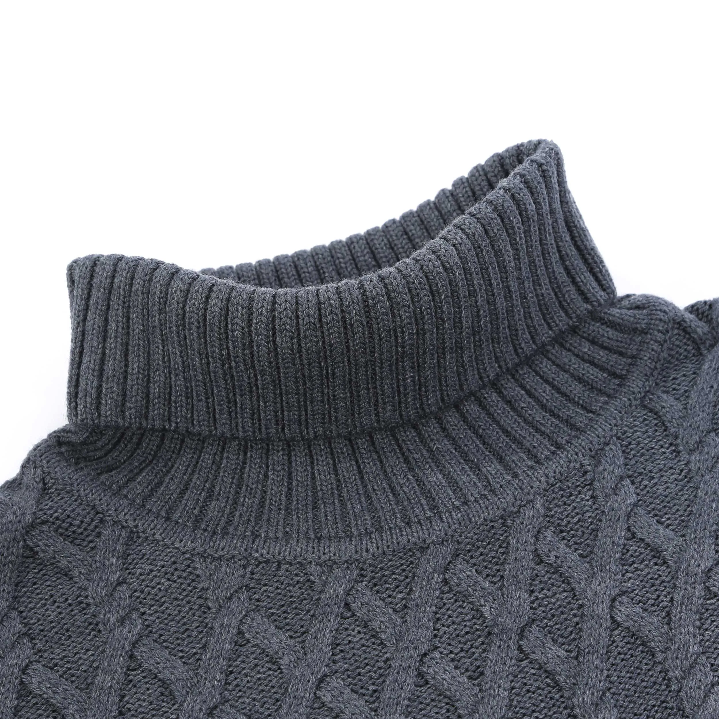 Thomas Maine Chunky Cable Roll Neck Knitwear in Dark Grey