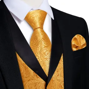 Ties2you Dress Vest Gamboge Orange Floral Shawl Collar Silk Mens Waistcoat Tie Set