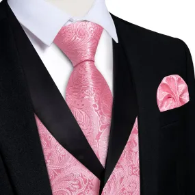 Ties2you Dress Vest Rose Pink Floral Shawl Collar Silk Mens Waistcoat Tie Set