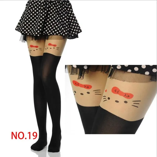 Tights Pantyhose Women Sexy Stockings Cat Pattern Print Cartoon 20 Style Spring&Autumn Mock Medias Pantis Woman Collant Femme