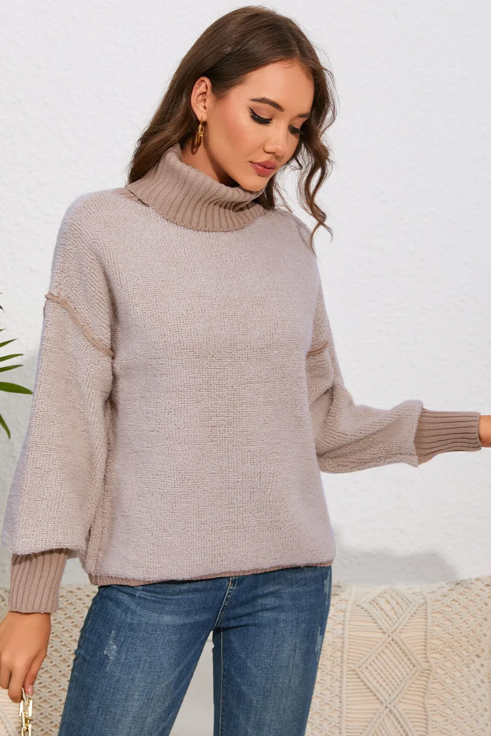 Turtle Neck Dropped Shoulder Sweater