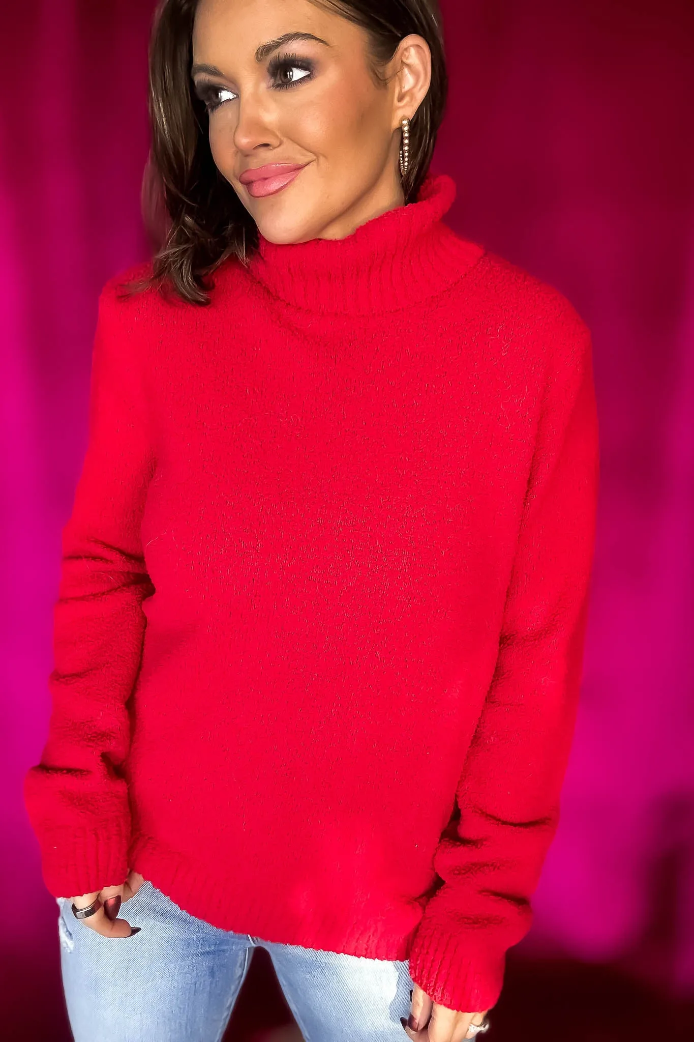 Turtleneck Red Long Sleeve Sweater