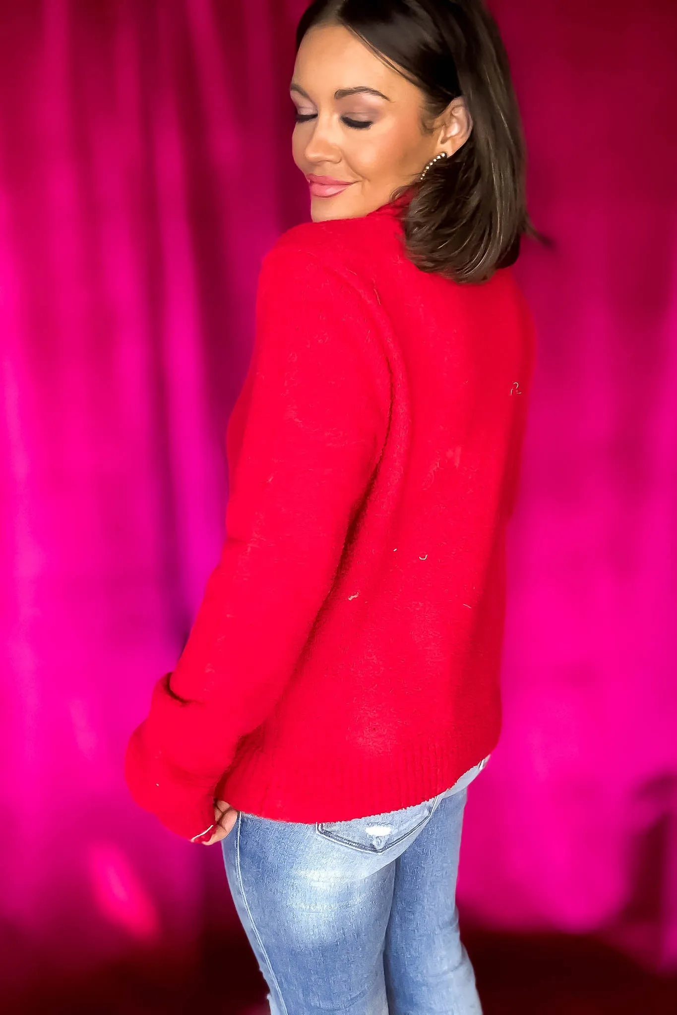 Turtleneck Red Long Sleeve Sweater