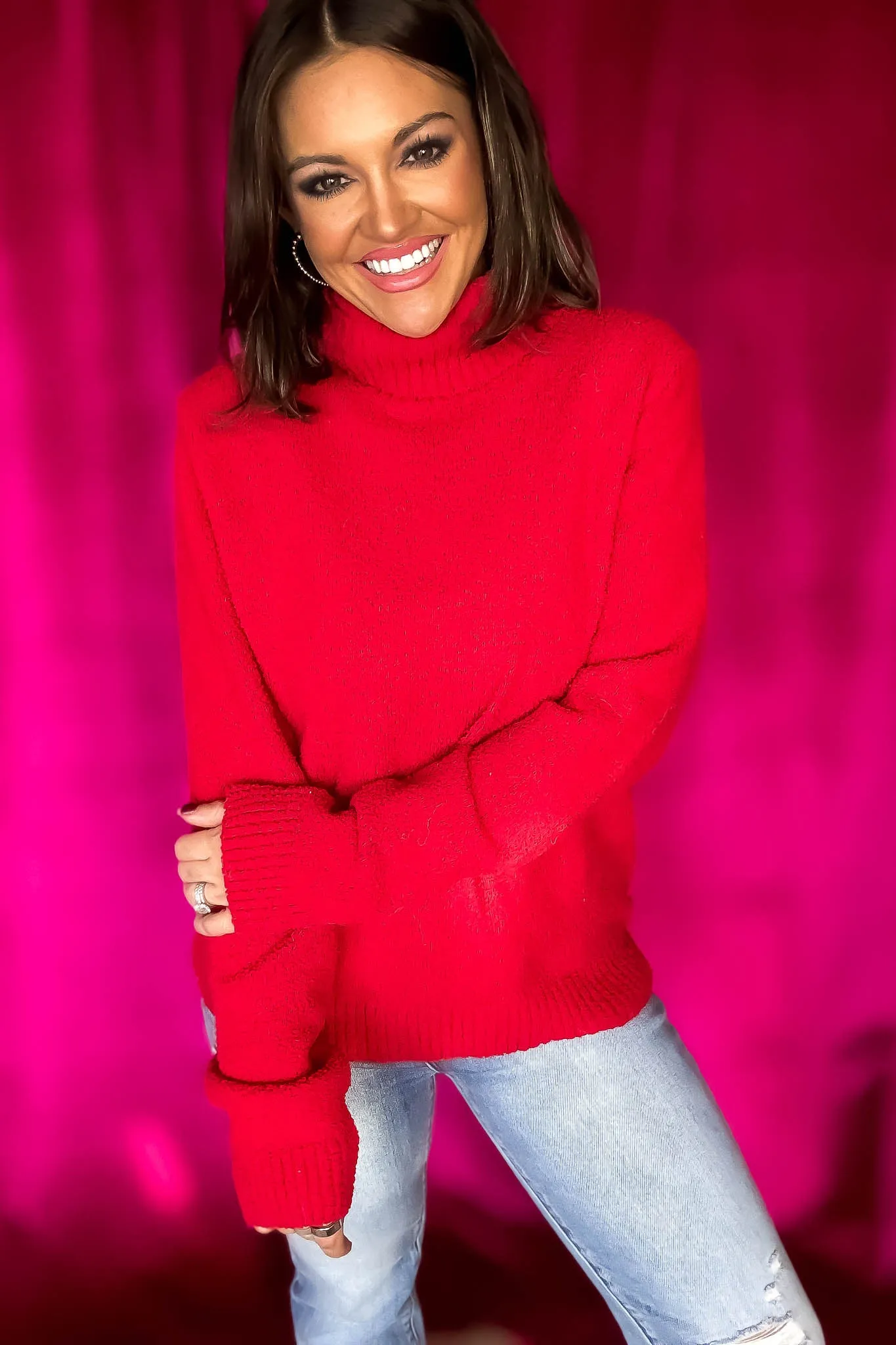 Turtleneck Red Long Sleeve Sweater