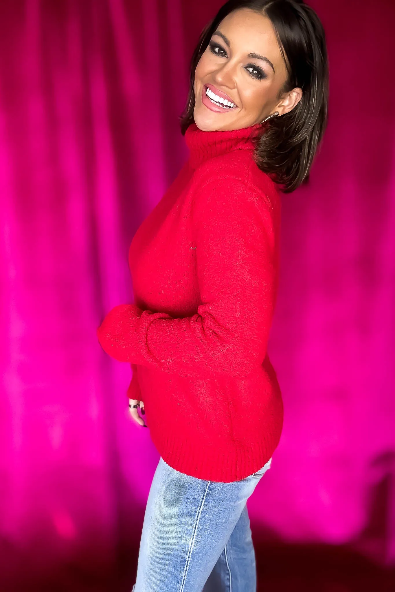 Turtleneck Red Long Sleeve Sweater