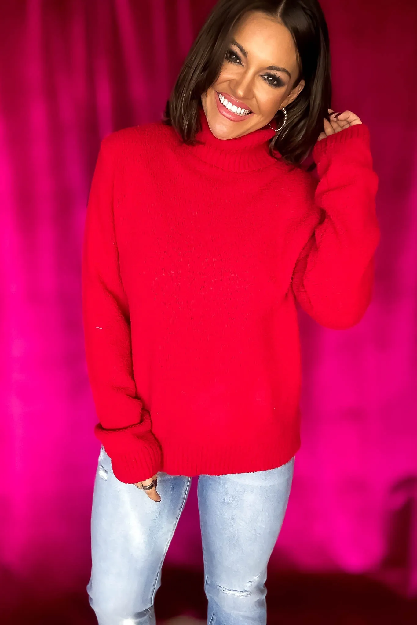 Turtleneck Red Long Sleeve Sweater