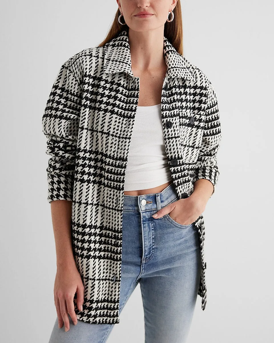 Tweed Houndstooth Oversized Shacket in B&W Print