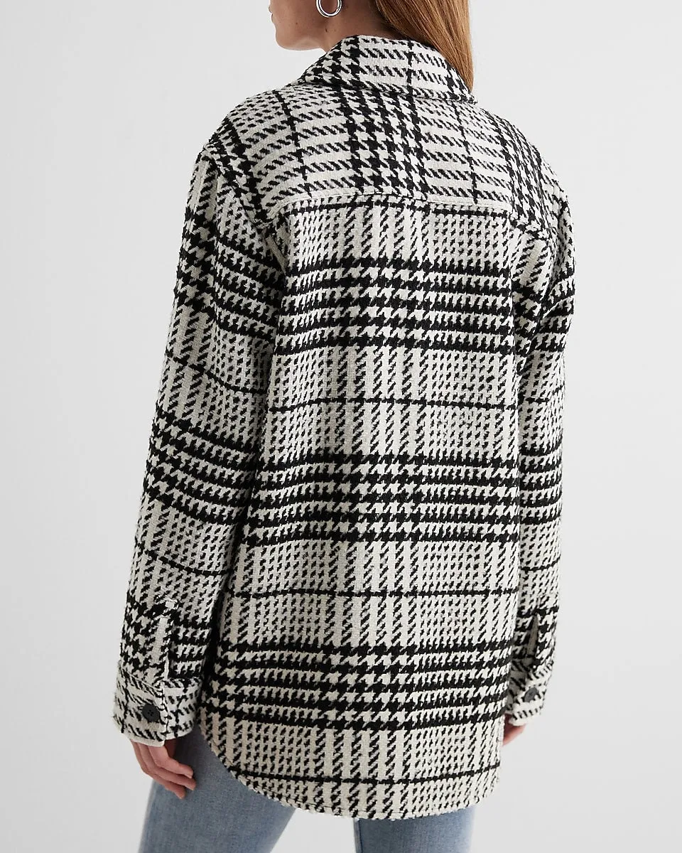 Tweed Houndstooth Oversized Shacket in B&W Print