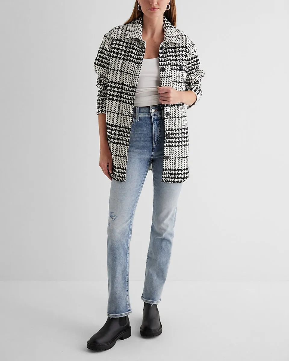 Tweed Houndstooth Oversized Shacket in B&W Print