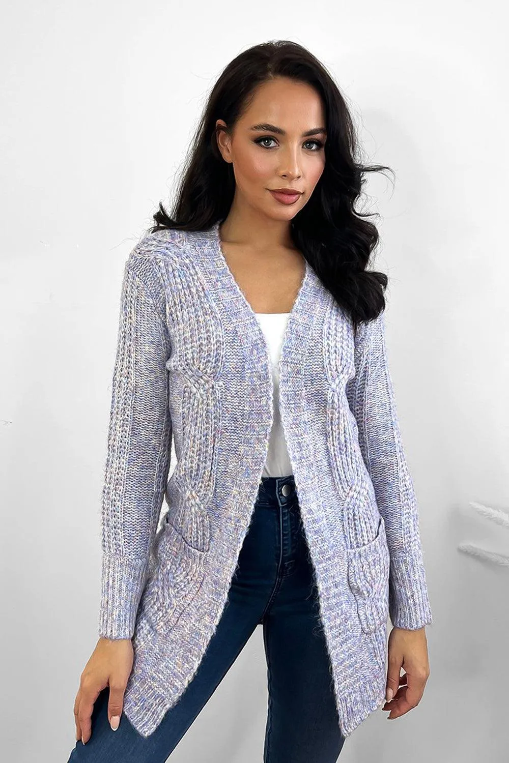 Twisted Braid Knit Open Front Cardigan