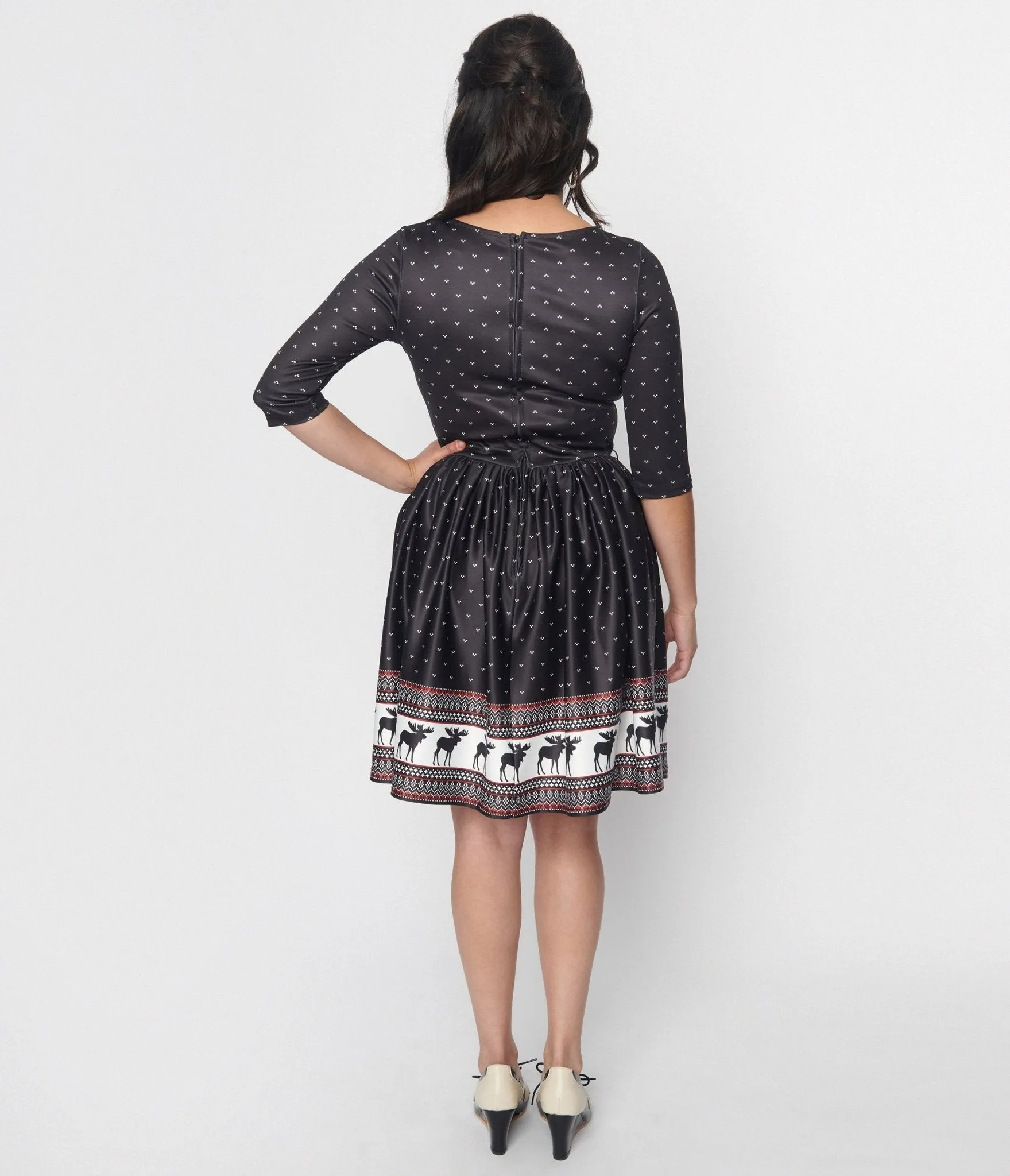 Unique Vintage Black Moose Fair Isle Stephanie Fit & Flare Dress