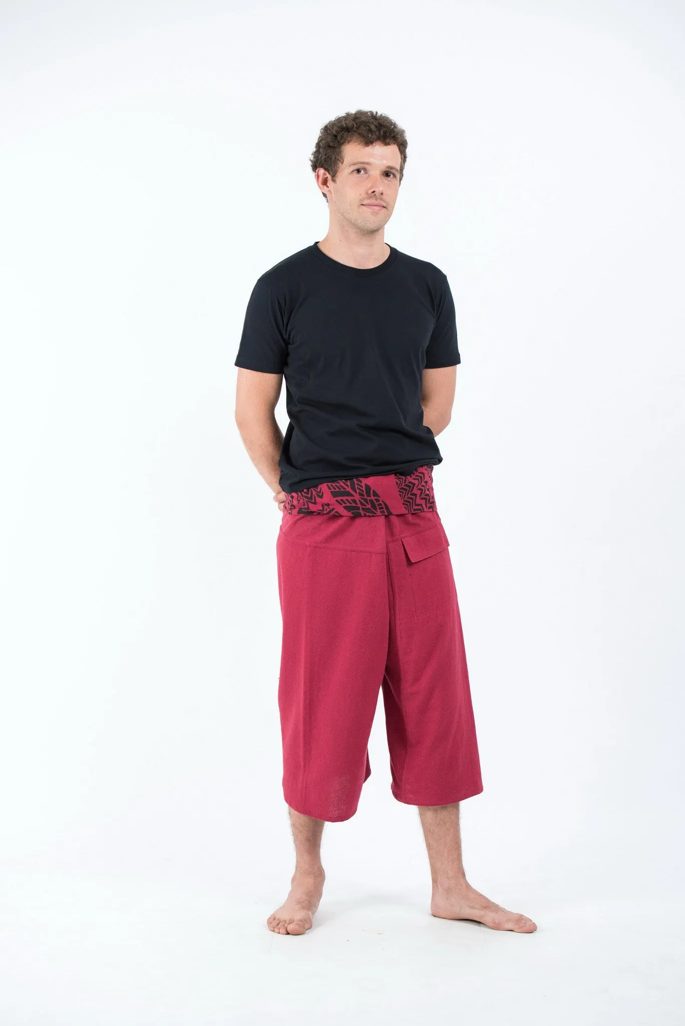 Unisex Cropped Thai Fisherman Pants in Maroon