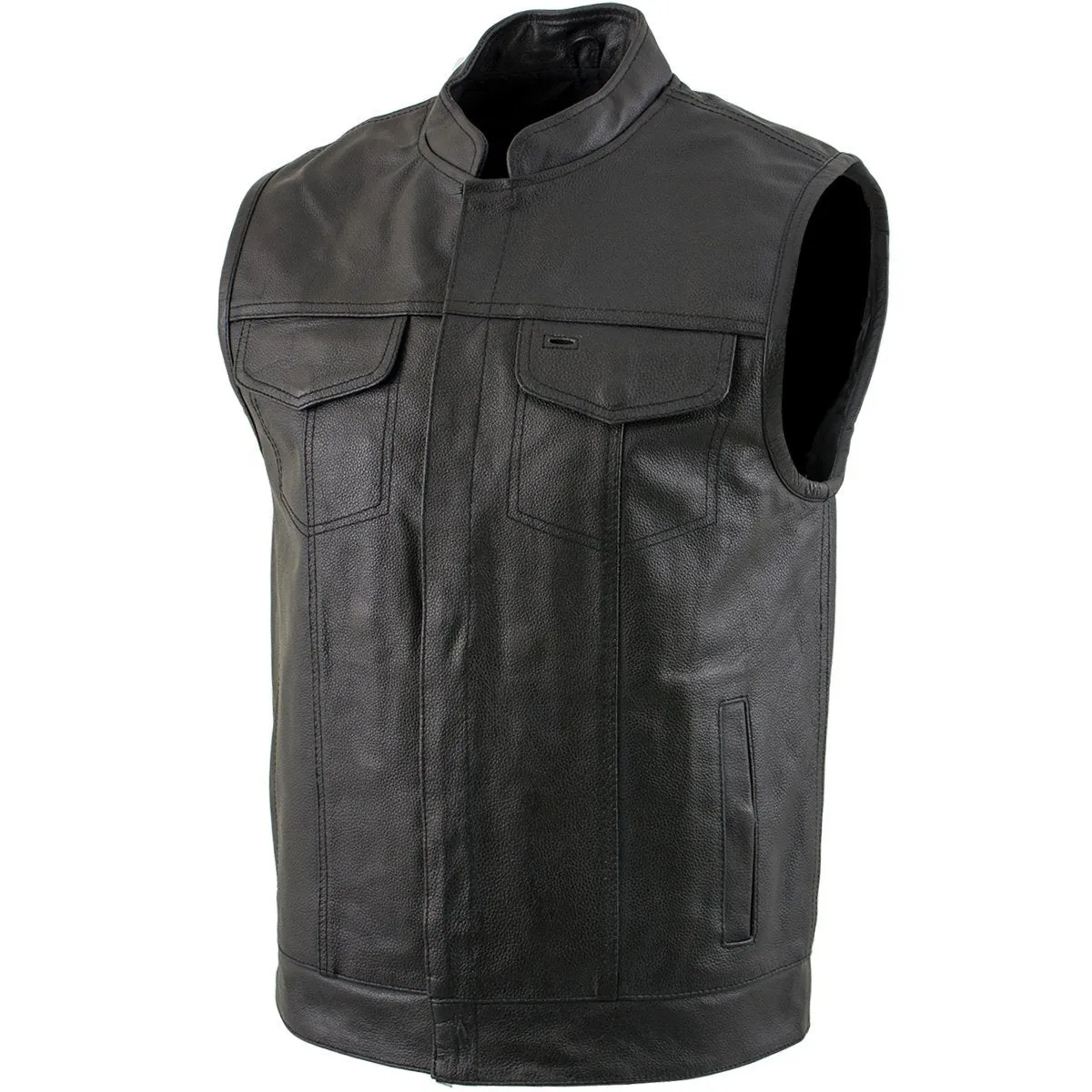 USA Leather 1205 Black Motorcycle Leather Vest with Gun Pockets for Men - 100% Genuine Light Weight Premium & Durable Thick Cowhide Biker Club Vest With 5 Snap Button Closure and Conceal Carry Pockets