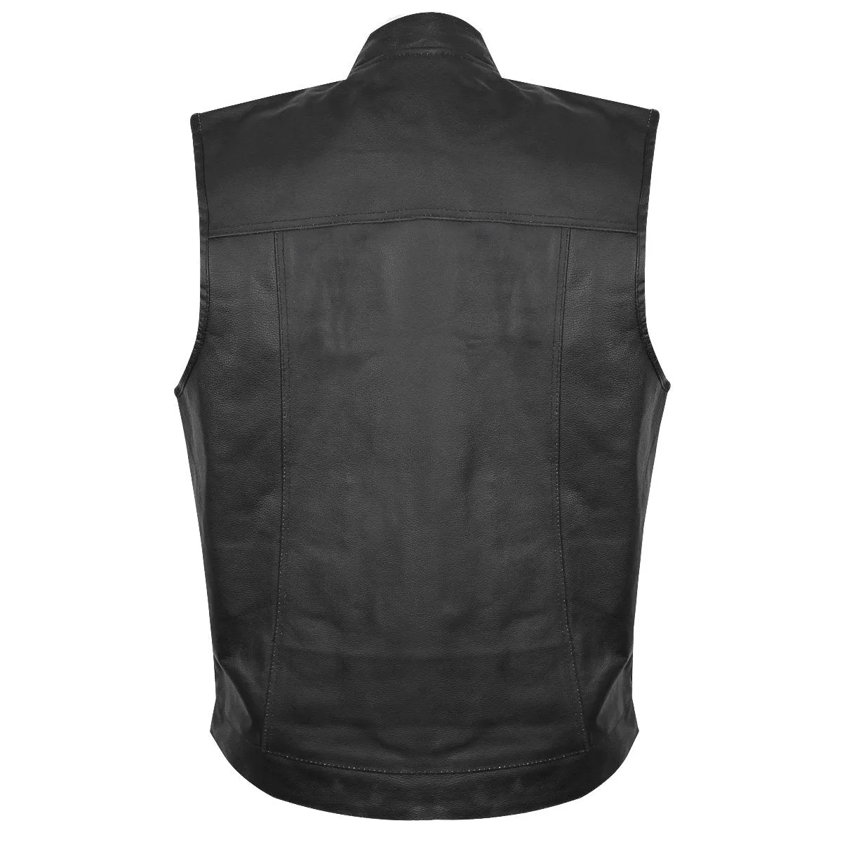 USA Leather 1205 Black Motorcycle Leather Vest with Gun Pockets for Men - 100% Genuine Light Weight Premium & Durable Thick Cowhide Biker Club Vest With 5 Snap Button Closure and Conceal Carry Pockets