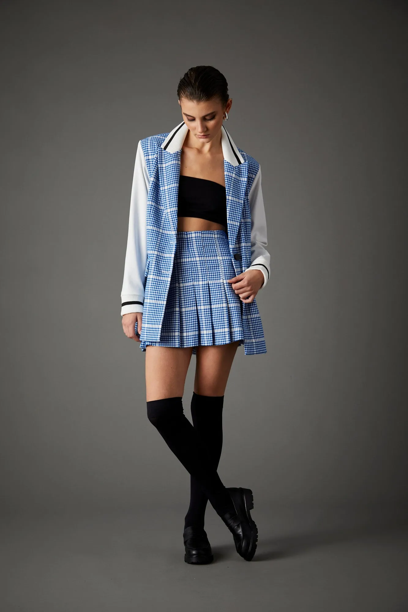 Varsity Blazer in Santorini Blue Houndstooth