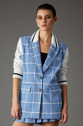 Varsity Blazer in Santorini Blue Houndstooth