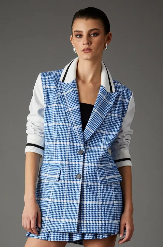 Varsity Blazer in Santorini Blue Houndstooth