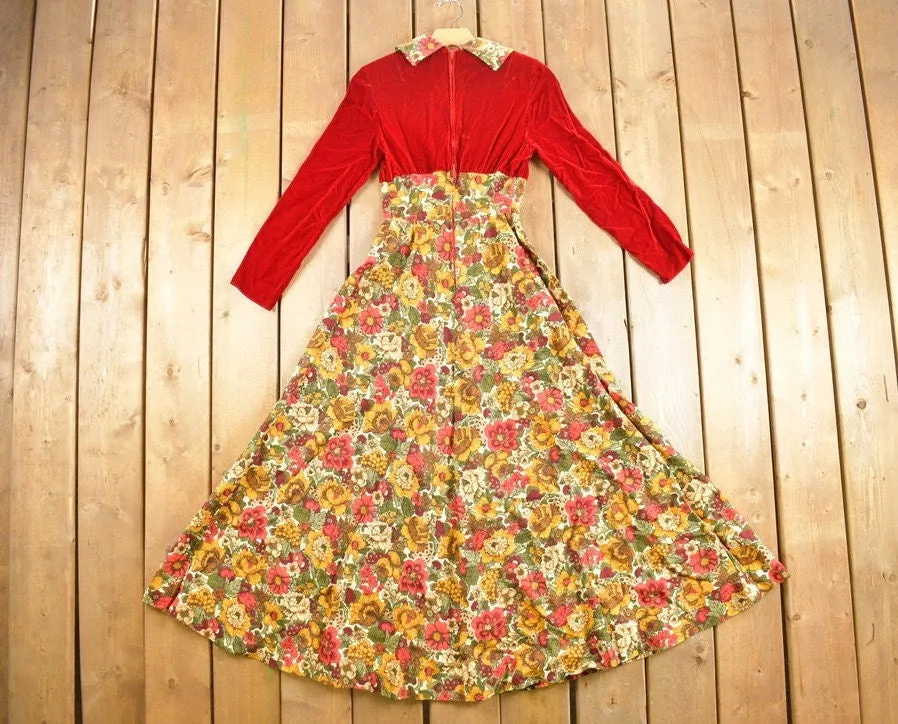 Vintage 1950s Floral Velvet Dress