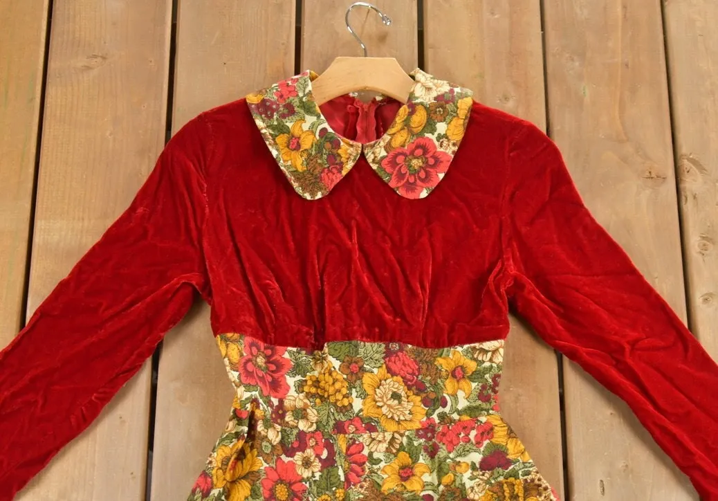 Vintage 1950s Floral Velvet Dress