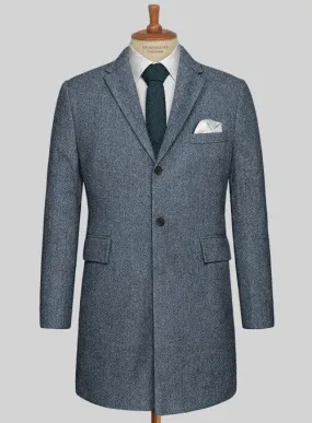 Vintage Herringbone Blue Tweed Overcoat