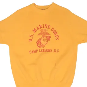 VINTAGE USMC CAMP LEJEUNE NC SHORT SLEEVE YELLOW SWEATSHIRT 1980S SIZE LARGE