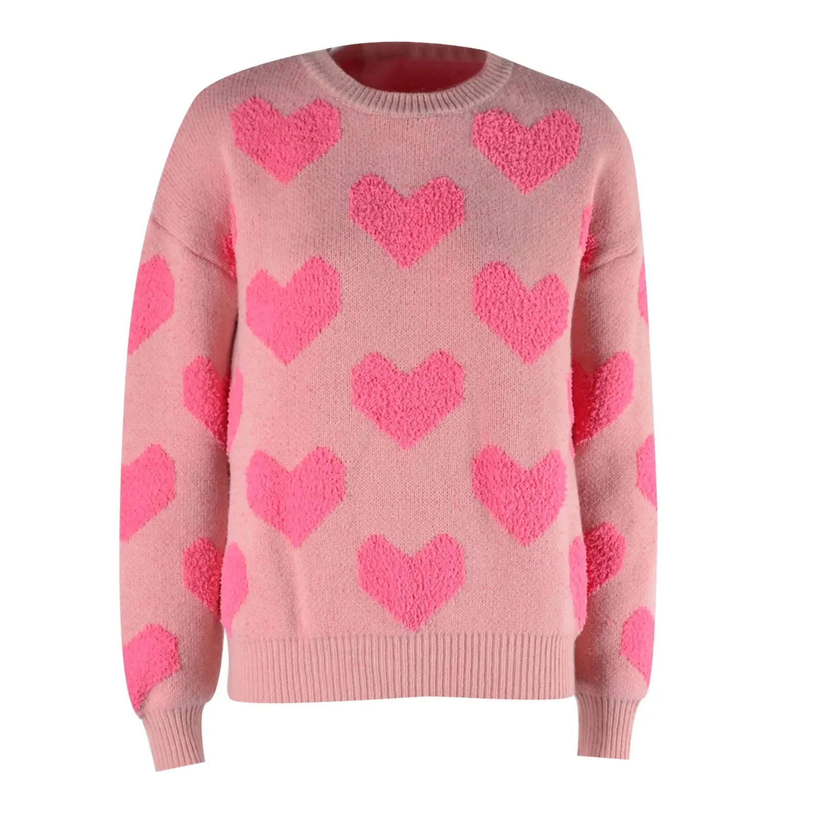 Wenkouban-Christmas Thanksgiving outfits_Casual Cozy Loose Pink Heart Pattern Comfortable Long Sleeve Fashionable Sweater