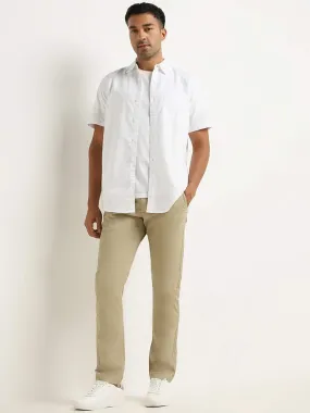 WES Casuals Dark Beige Cotton Blend Slim Fit Mid Rise Trousers