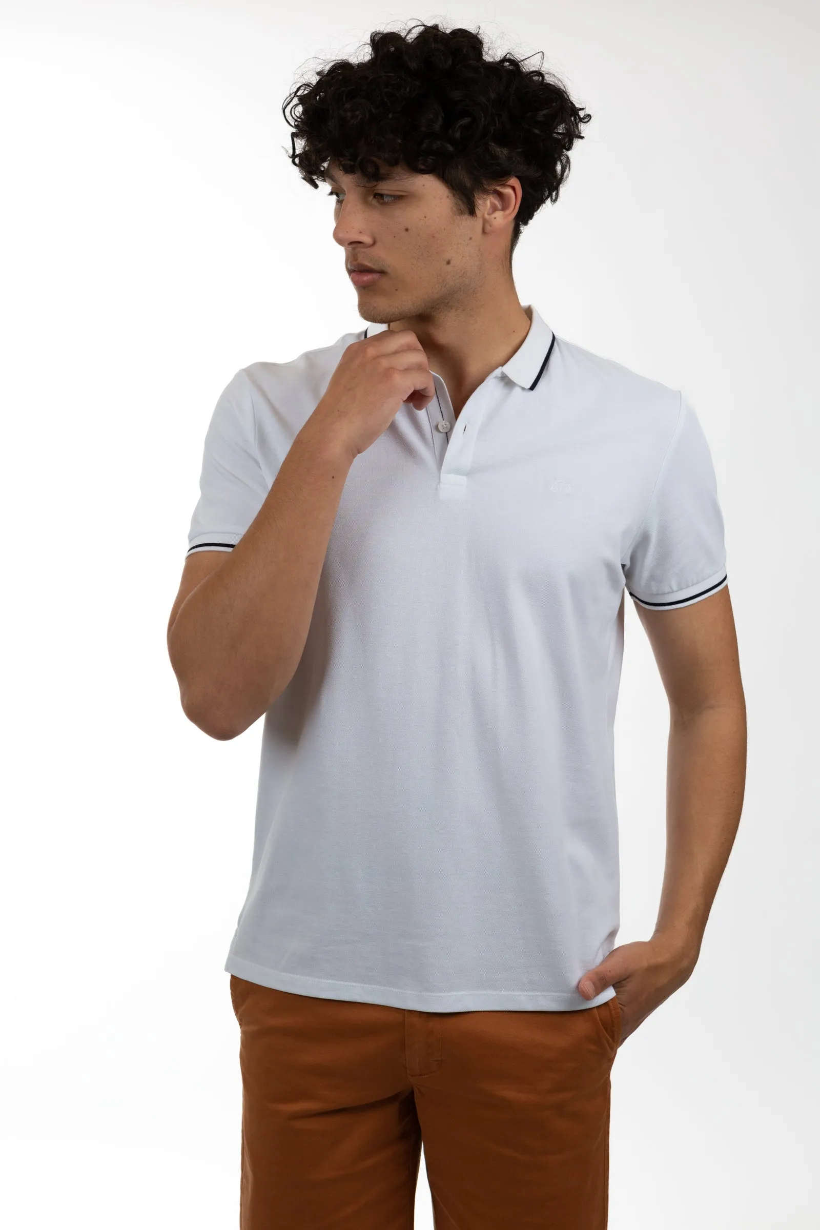 White Cotton Pique Button Polo