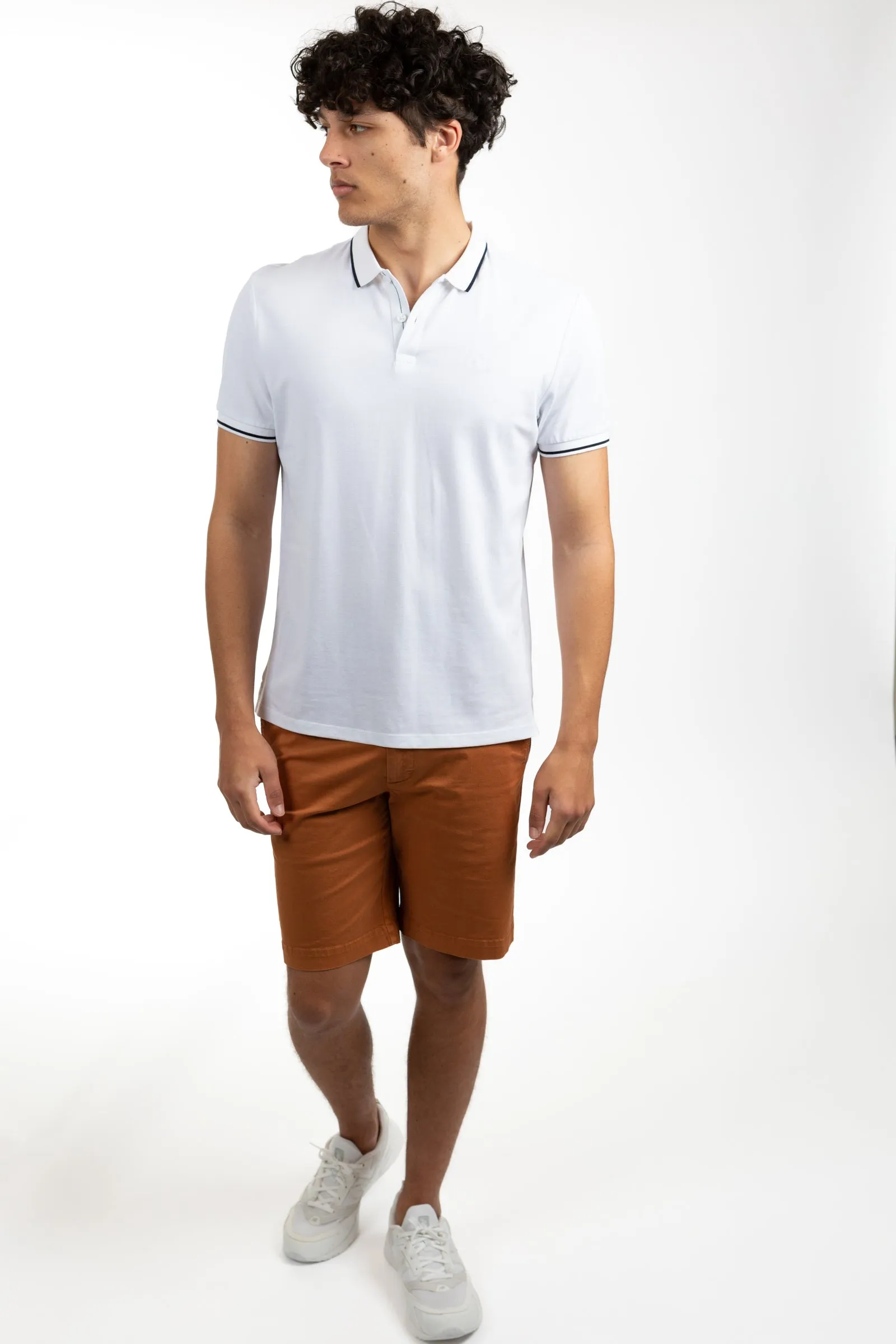 White Cotton Pique Button Polo