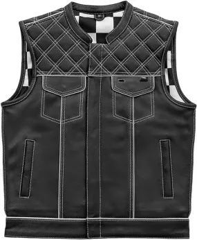 WHITE M041 | White Checker - Men's Motorcycle Leather Vest