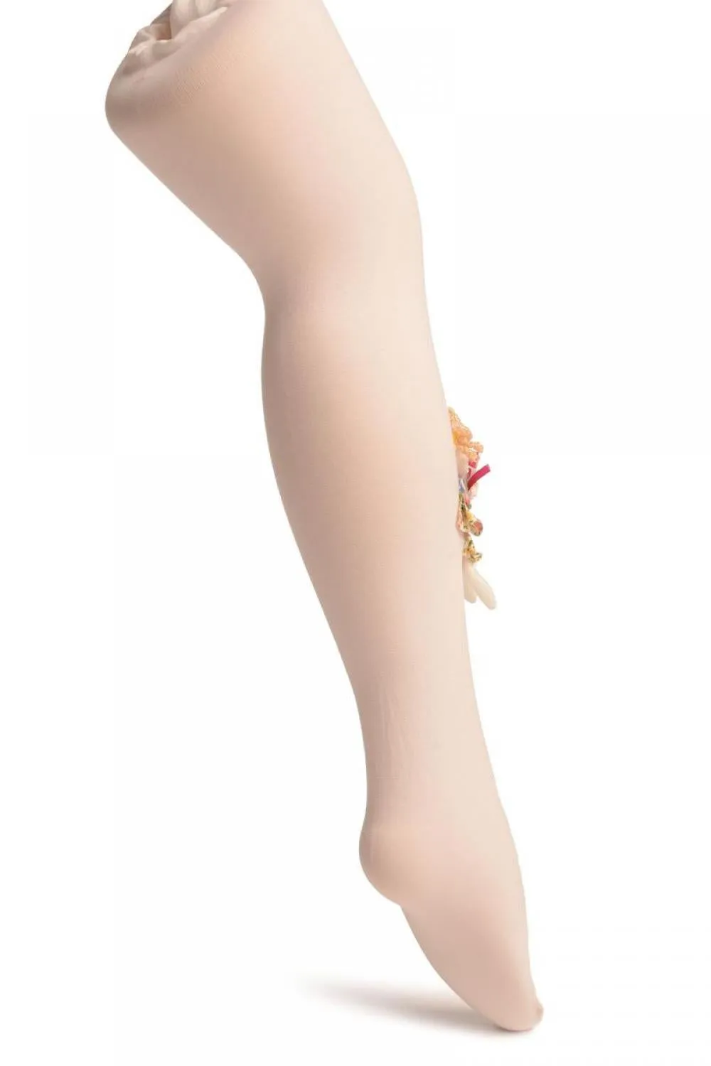 White With Little Doll Applique - Girls Tights