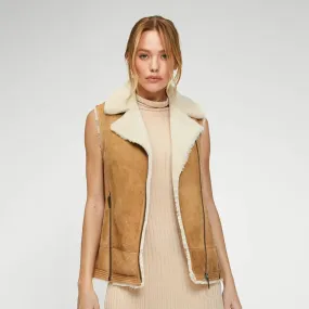 Women Brown Sheepskin Shearling Leather Vest