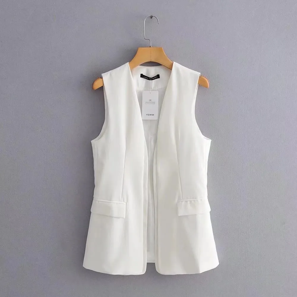 Women Clothing Autumn Wild Buckle Free Casual Vest