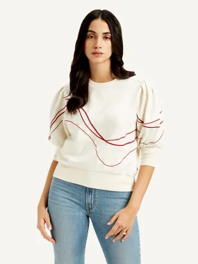 Women's Abstract Off-White Crew Neck Top