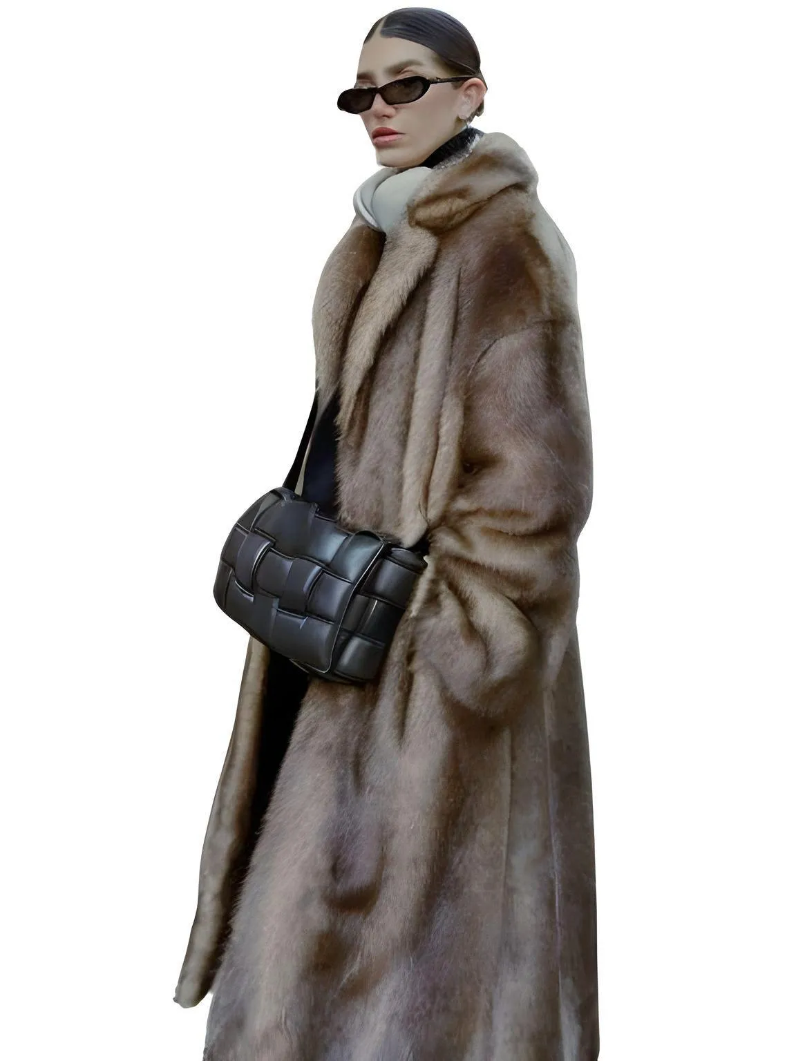 Women's Dark Brown Faux Fur Long Coat Single Breasted Long Coat Winter Fluffy Plush Warm Outerwear