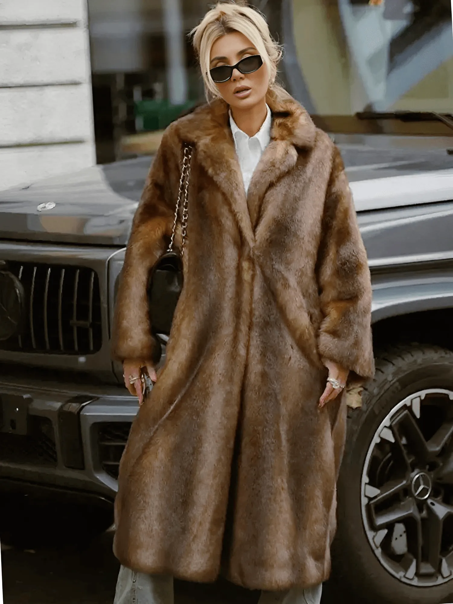 Women's Dark Brown Faux Fur Long Coat Single Breasted Long Coat Winter Fluffy Plush Warm Outerwear