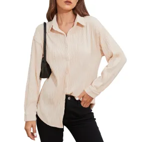 Womens Long Sleeve Button Down Shirts for Women Wave Textured Blouses for Women Dressy Casual Office Work Blouses Tops