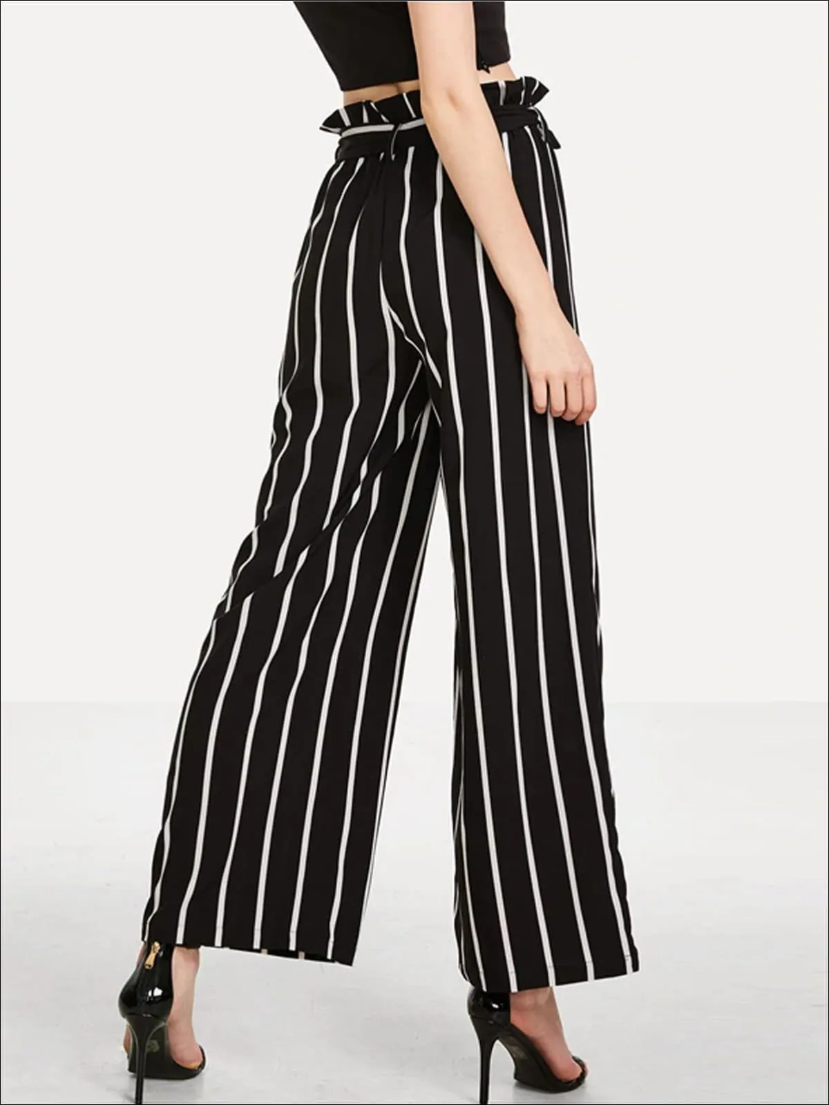 Women's Striped Ruffled High Waist Pants