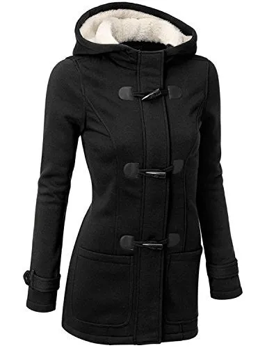 Womens Wool Blended Classic Pea Coat Jacket Black Large