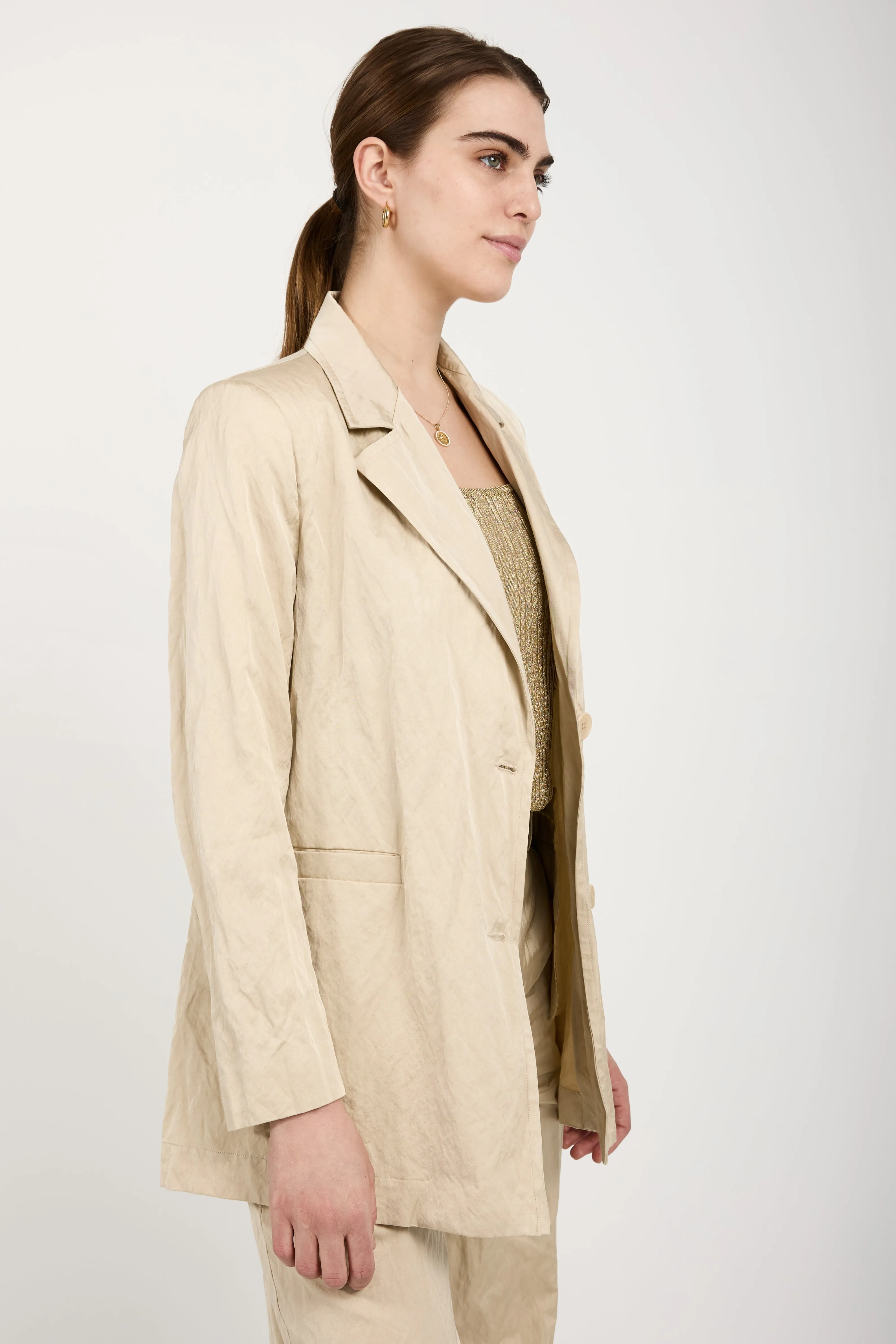 Woven Blazer Jacket in Beige