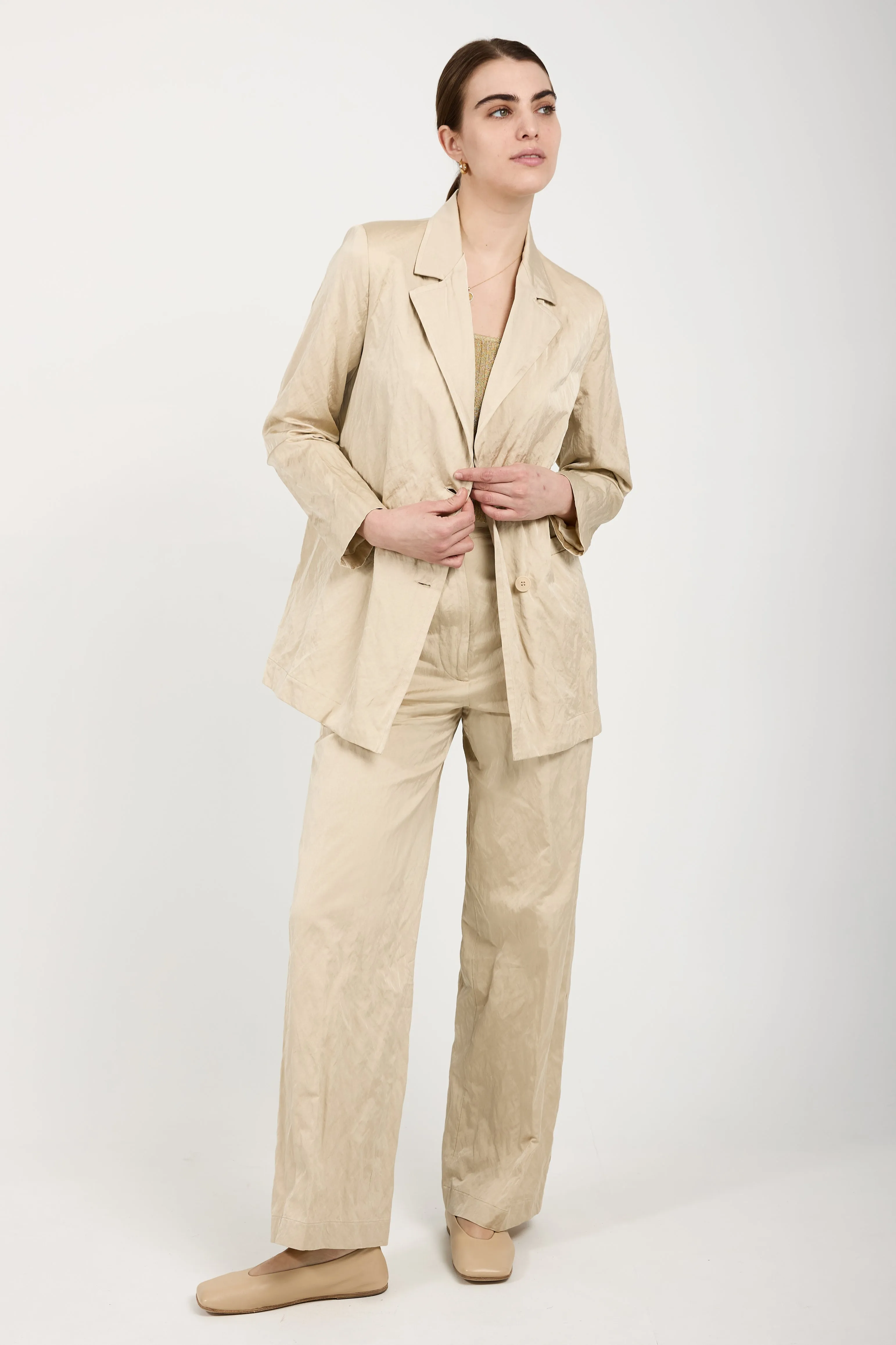 Woven Blazer Jacket in Beige