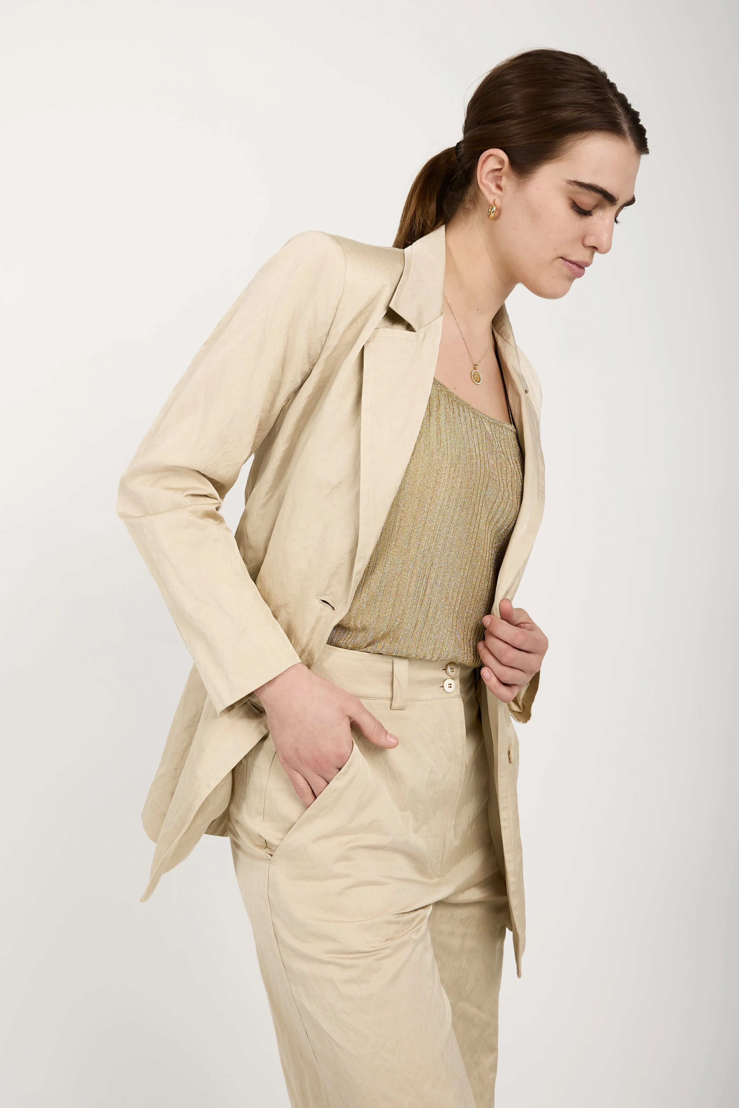 Woven Blazer Jacket in Beige