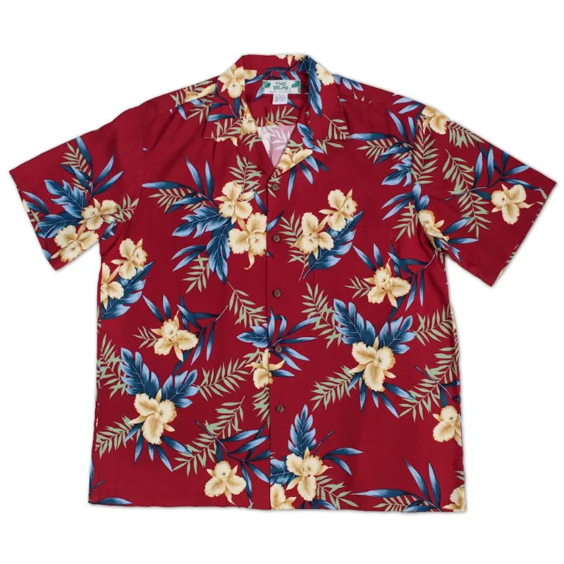 Yellow Orchid Hawaiian Shirt | Red